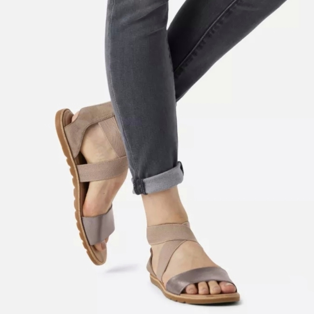 Sorel Ella Crisscross Metallic Leather Elastic Sandal Flat Boho Casual 8